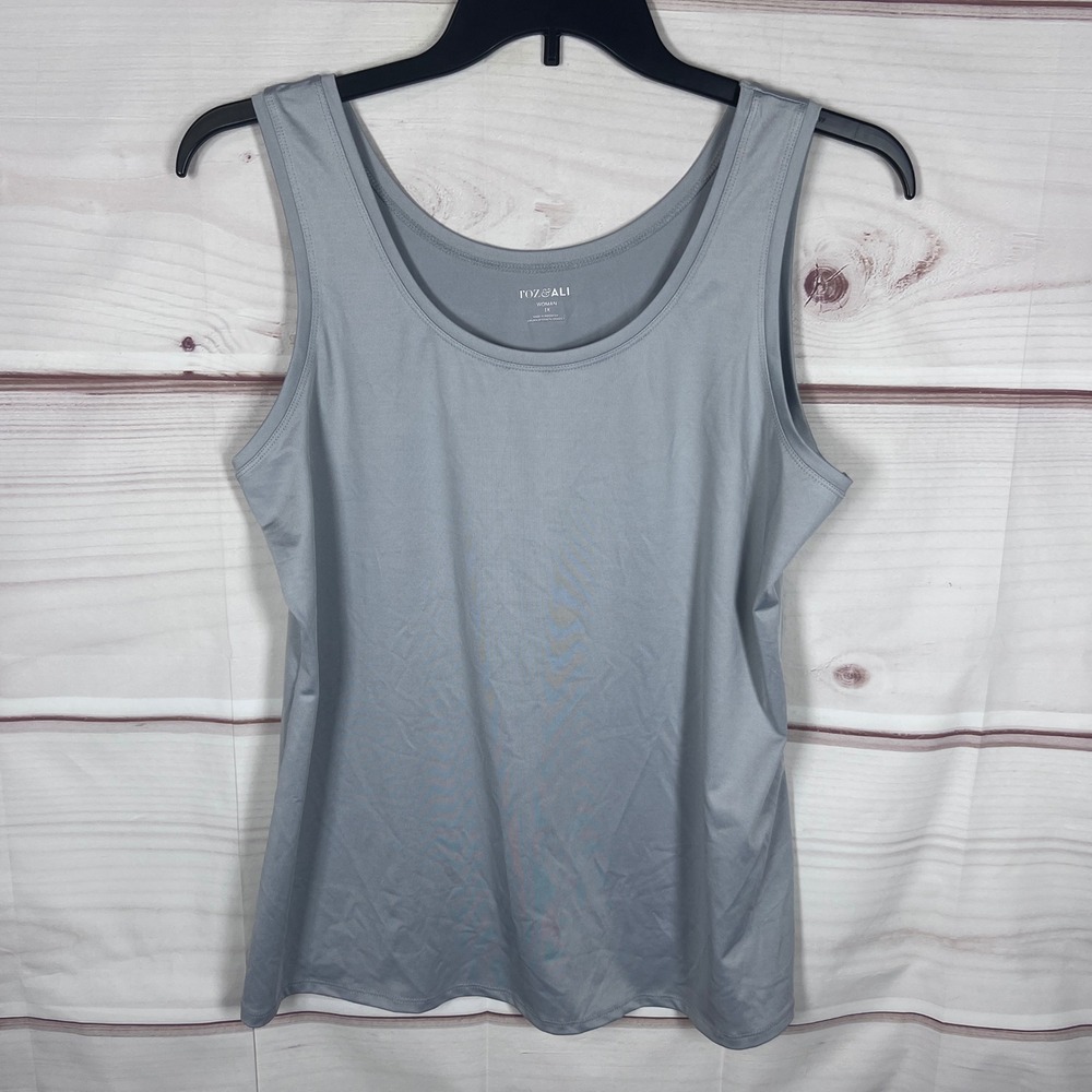 Roz & Ali Tank Top Womens 1X Gray Scoop Neck Sleeveless Stretch Basic Stretch